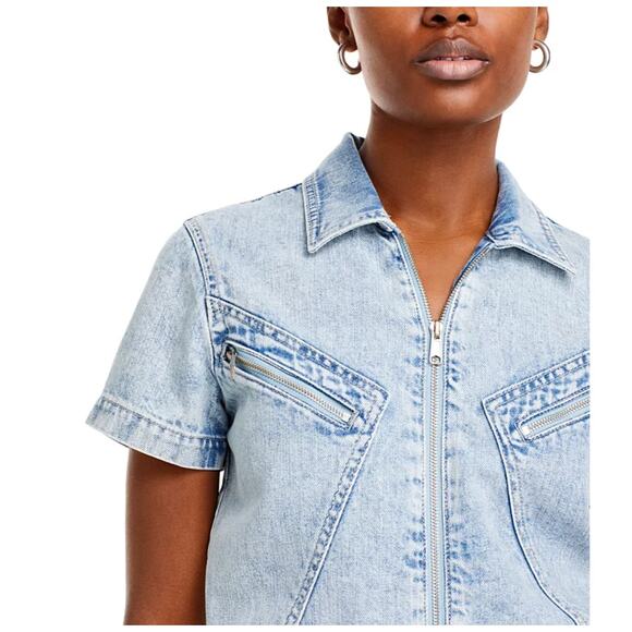 PISTOLA WOMENS XSMALL DENIM BRIX AVIATOR COTTON MINI JEAN DRESS BLUE NEW - Picture 3 of 14